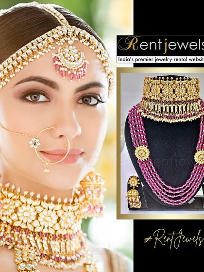 This bride recreated a stunning celebrity-inspired look with my pink Kundan bridal choker set. The rental includes the grand choker, jhumkas, mathapatti, and nath.