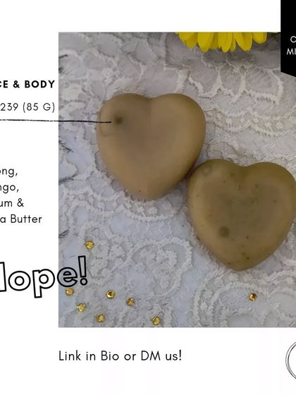 The product card for my 'Hope' soap, detailing its strong, uplifting scent and its base of Mango, Kokum, and Shea Butter for deep moisturization.