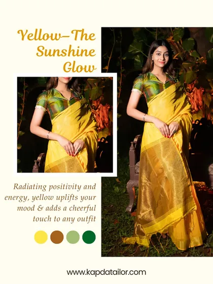 Yellow is the sunshine glow. Radiating positivity and energy, a yellow saree uplifts your mood and adds a cheerful touch to any outfit.