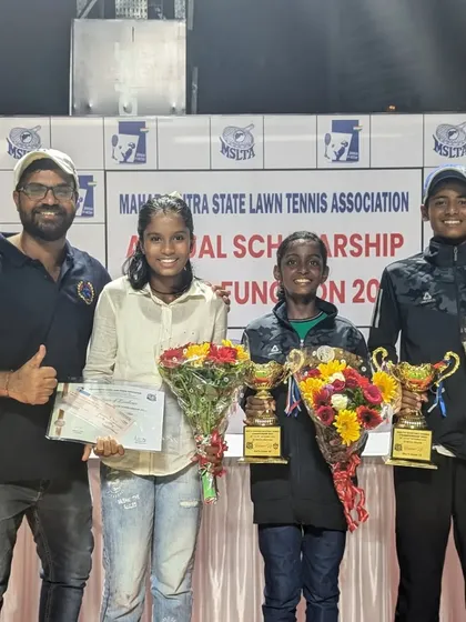 Celebrating with our talented trainees who received scholarships for their high state rankings. From left to right: Tammana Nair (ranked 2nd), Trisha Bhosale (ranked 2nd), and Rishikesh Mane (ranked 1st).