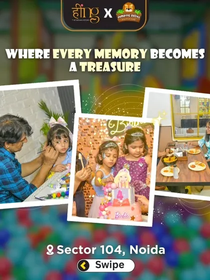 A collage from a Barbie-themed party, showing the face painting, cake cutting, and family dining. It's a complete package of fun and memories.
