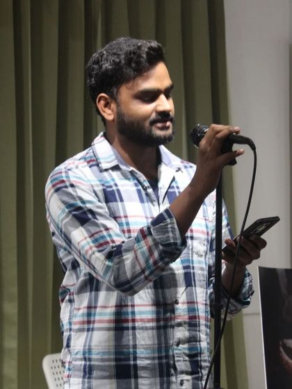 A poet sharing their work. Our studio is a hub for the Bangalore artist community to express themselves.