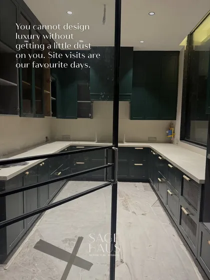 You cannot design luxury without getting a little dust on you. Site visits are my favorite days, where I get to see the progress firsthand, like this kitchen with its newly installed cabinetry, and ensure the quality of execution.