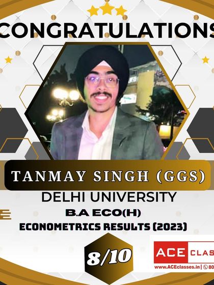 Tanmay Singh from GGS achieved a score of 8/10 in his B.A ECO(H) Econometrics exam. Congratulations on the great result in 2023.