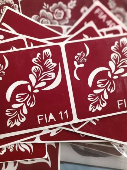 My new baby stencils. This crescent and floral design is delicate and easy to apply, even on small hands.