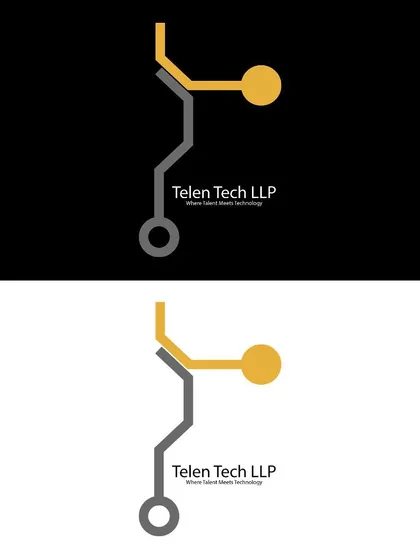 Here, the Telen Tech logo is displayed on both black and white backgrounds. This demonstrates the mark's versatility and ensures it maintains its integrity across different digital and print contexts.