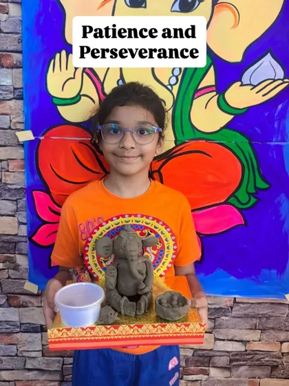 "Patience and Perseverance" are key in art and in life. This student shows her beautiful, detailed Ganesha, a result of her focused effort.