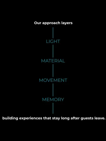 Our approach layers light, material, movement, and memory. By carefully considering each of these elements, we build experiences that stay with guests long after they leave, creating a lasting impact.