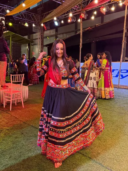 Another shot showing the beautiful flare of my ghagra. I can help you choose the right outfit that not only looks good but is also comfortable for dancing.