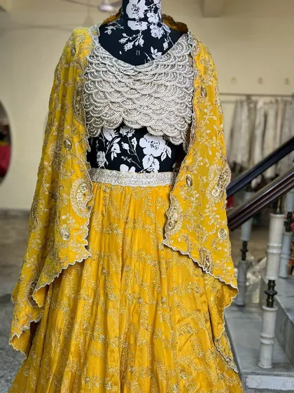 Another angle of our perfect haldi outfit. We can customize this in any color you can dream of.