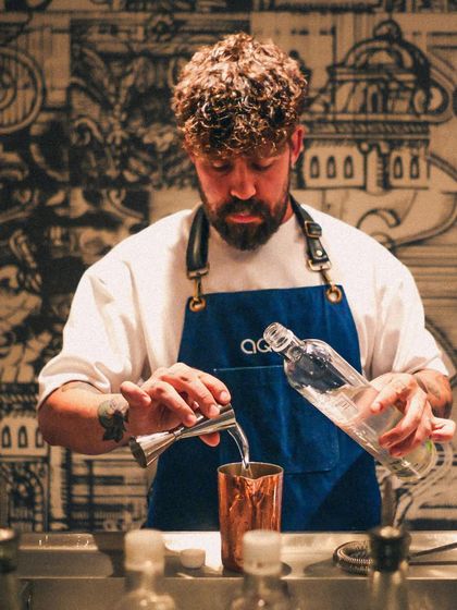 Marco Giovani measuring ingredients for one of his signature cocktails. It's a pleasure to host such masters of the craft.