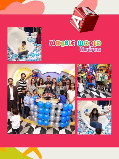 A collage capturing the fun of a birthday party at Wobble World. We provide the perfect venue for family and friends to celebrate together.