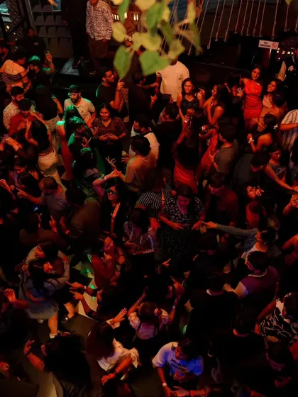 Another top-down view of the energetic crowd at Bombay Adda, Bangalore. The vibe was amazing all night long.