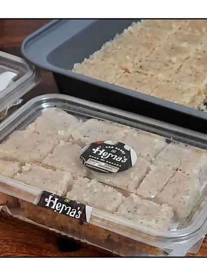 My special Khoya Coconut Barfi, a traditional sweet made for festivals, packed and ready for delivery.