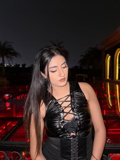 A close-up on my dramatic eye makeup.