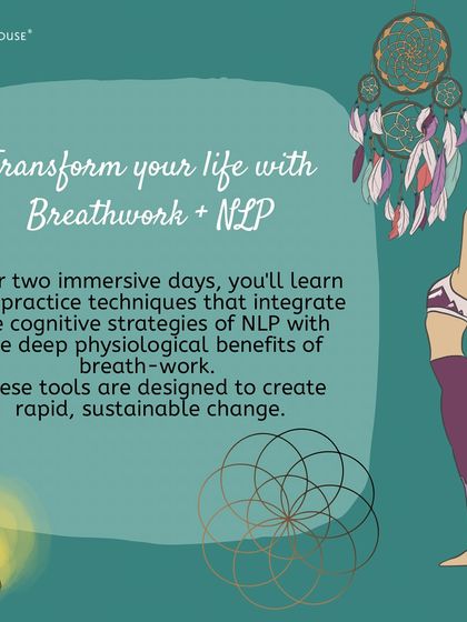 Transform your life with Breathwork and NLP. This graphic explains how our two day immersive workshop integrates cognitive strategies with the deep physiological benefits of breathwork for sustainable change.