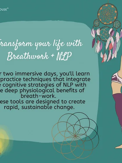 Transform your life with Breathwork and NLP. This graphic explains how our two day immersive workshop integrates cognitive strategies with the deep physiological benefits of breathwork for sustainable change.