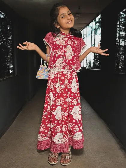 Blooming in red. This floral chaniya choli brings together traditional charm with a modern, comfortable silhouette, making it perfect for your little one’s festive days.