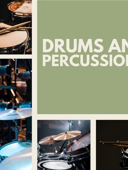 A collage representing our Drums and Percussions course. We offer personalized lessons for all skill levels, from fundamentals to advanced topics.