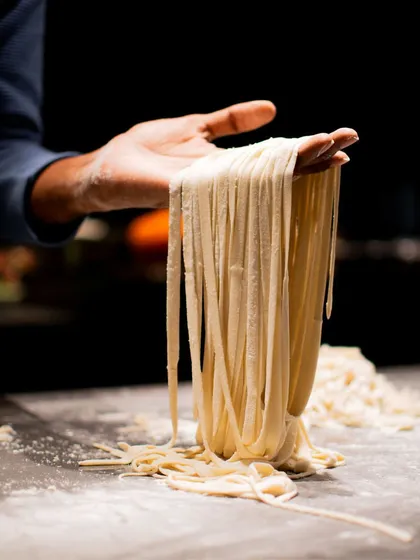 We believe in getting your hands messy. Here, you see fresh pasta being made from scratch for our Korean Shop pop-up with Chef Goku. There is nothing quite like the texture and taste of hand-rolled pasta, and we love sharing that process with you.