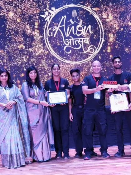 The Kavach Self Defense System team being honored on stage at the ANON Utsav 2024. It is through consistent effort and dedication that we earn such recognition, and we are grateful to the ANON Global Foundation for this honor.