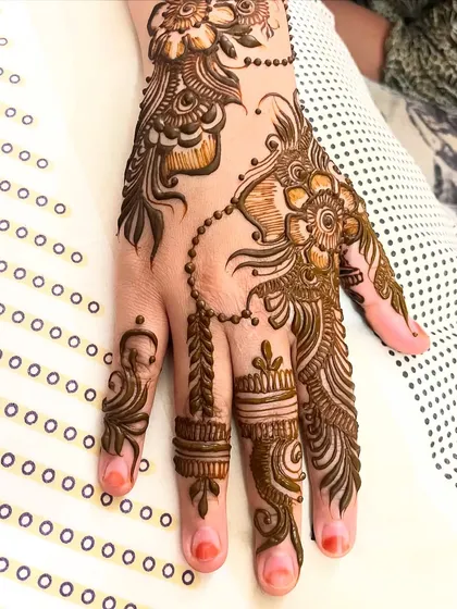 A single-hand view of the shaded floral design, showing the beautiful flow from the wrist to the fingers.