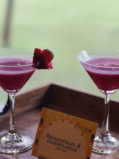 My Dragonfruit & Elderflower Martini is a visually stunning cocktail. The vibrant pink hue of the dragonfruit is complemented by the delicate floral notes of elderflower.