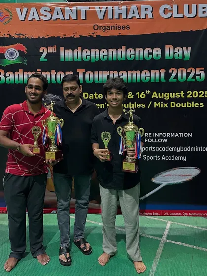 C Group Men's Doubles winners, Spandan and Mandar, with their well-deserved trophies.