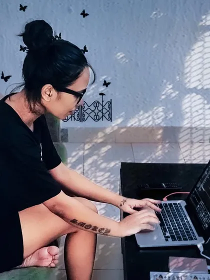 Working on music from a different corner of my home. Inspiration can strike anywhere. I teach flexible workflows that allow you to capture ideas on a laptop, whether you're at home or on the road.