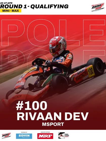 Rivaan Dev takes pole position in the Mini Category for Round 1 of the Meritus Cup.