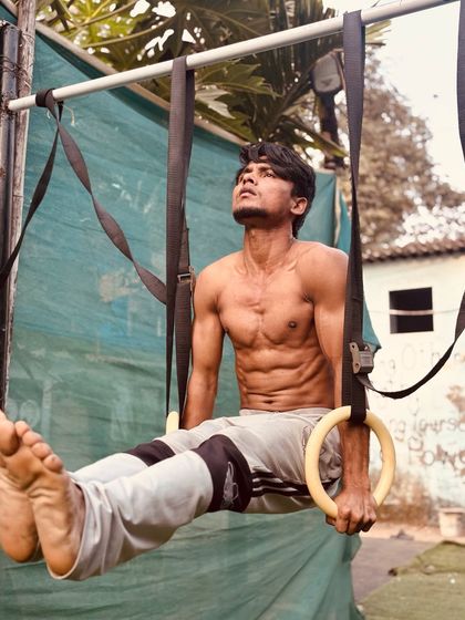 An L-sit on the rings, which adds an extra challenge of instability, forcing the core and shoulders to work even harder.