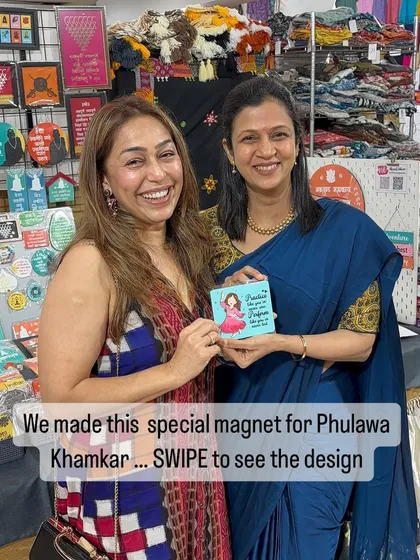 Here I am with choreographer Phulawa Khamkar, gifting her the custom magnet I designed for her. It was a pleasure to create something for an artist I admire.