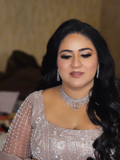 My engaged bride Anmol, looking effortlessly radiant with a touch of gloss. This is the perfect nude, glossy makeup for a modern celebration.