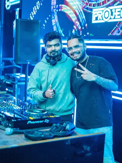 Posing with a fellow DJ at a Project 91 event at White Lotus Club. The community of artists in Bangalore is incredibly supportive.