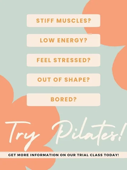 Feeling stiff, stressed, or out of shape? Try Pilates. Get more information on our trial class today.