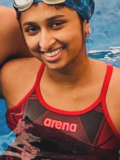 A close-up of my swimmer Anshi Aggarwal, whose hard work has paid off with an admission to an Ivy League institution, the University of Pennsylvania.