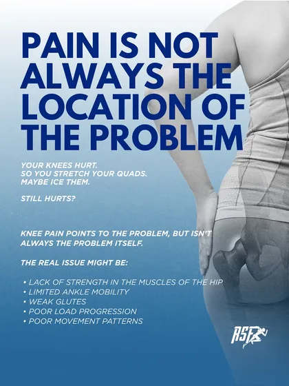 Pain is not always the location of the problem. If your knees hurt, the real issue might be a lack of strength in the hips, limited ankle mobility, or poor movement patterns.