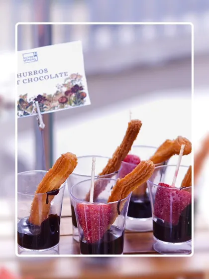 A close-up of my Churros with Chocolate dessert cups. The crispy churros are perfect for dipping into the rich chocolate sauce, making for a fun and interactive dessert.