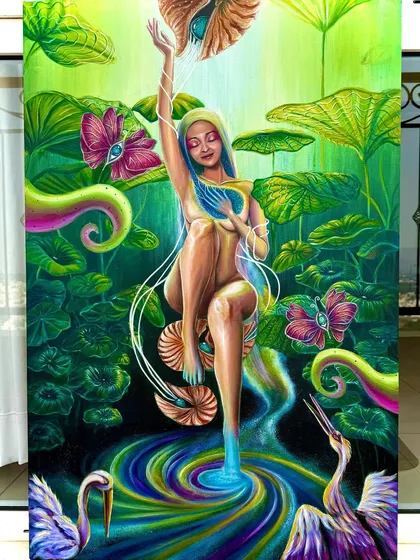 The complete painting, a testament to my journey from anxiety to inner peace. It embodies the idea that we are connected to all that has come before and all that will follow.