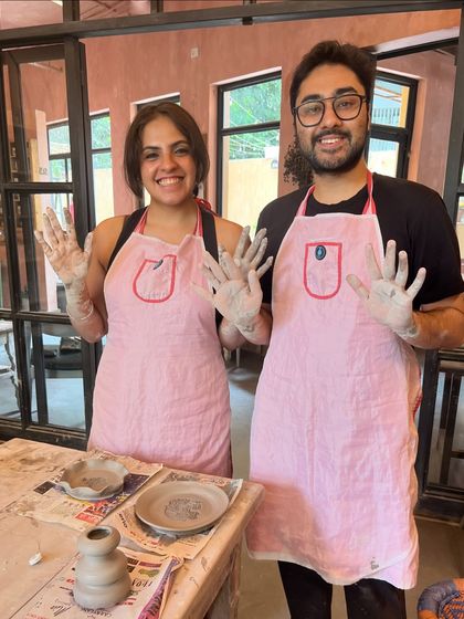 Look at those happy, muddy hands. Our taster sessions are perfect for a fun outing with a friend or partner. You'll both leave with a handmade piece and a great memory.