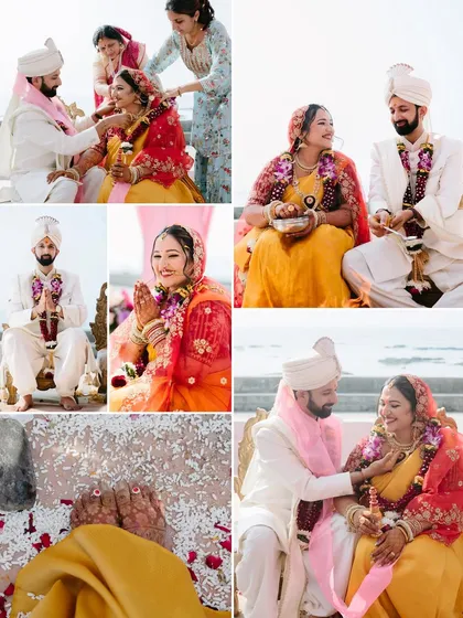 A detailed collage of various wedding rituals, including the varmala, kanyadaan, and other traditions, capturing the essence of the ceremony.