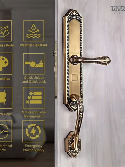 My Digital Lock in an Antique Brass Finish, demonstrating how advanced technology can be wrapped in traditional beauty. This lock provides modern security features like a touch-sensitive panel and advanced encryption without compromising on classic aesthetic appeal.