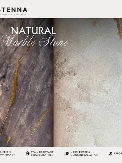 Get the luxurious look of natural stone with the versatility of wallpaper. Here you can see two of my premium marble stone designs, one in a dark, dramatic tone with gold veining and the other in a soft, subtle neutral.
