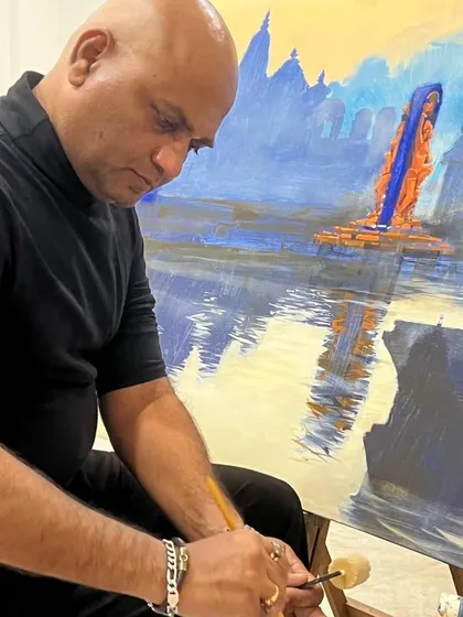Me at work during a live painting demonstration at the State Level Art Teachers Education Conference in Shahada, Nandurbar.