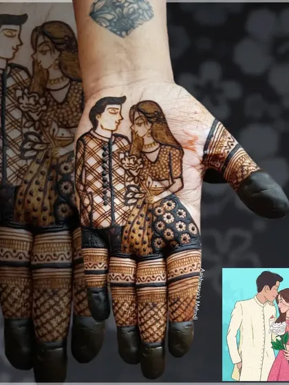 A custom couple portrait based on a photograph provided by the client. I can turn your favorite picture into a beautiful henna design.