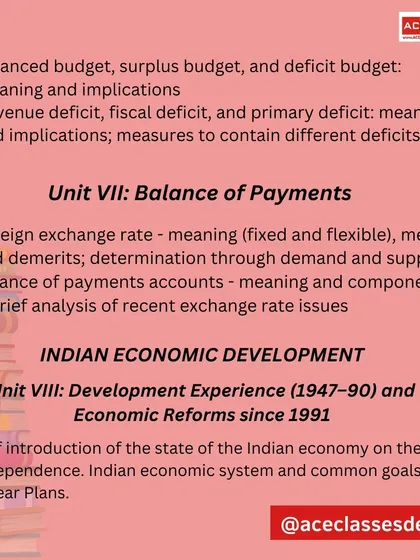This section of the syllabus covers Unit VII (Balance of Payments) and Unit VIII (Indian Economic Development).
