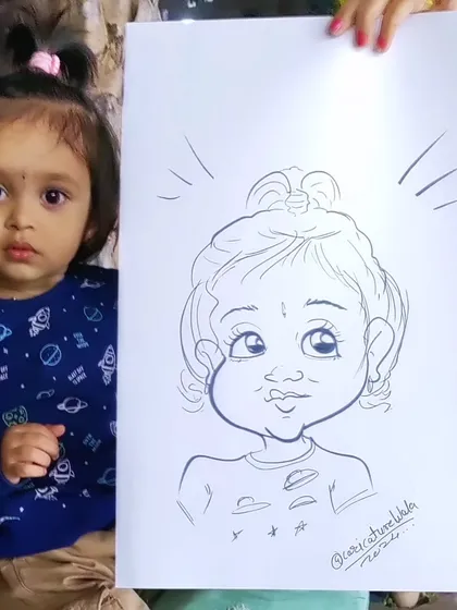 Look at this little one with her caricature. I love drawing kids and capturing their innocent and playful expressions. It's a keepsake that families will treasure for years.