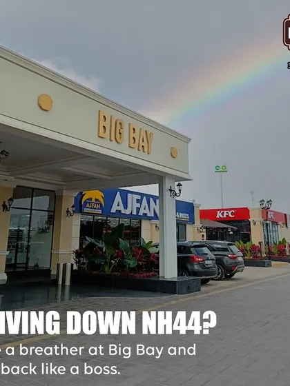 A beautiful shot of a rainbow over our campus, humorously suggesting we are the pot of gold at the end of your NH44 drive.