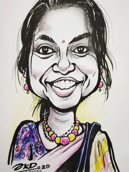 This caricature is a tribute to Minal Dakhave Bhosale, a virologist who delivered a COVID-19 test kit for our country just hours before delivering her baby. It's a celebration of her incredible dedication.