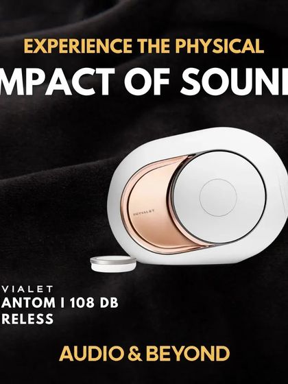 Experience the physical impact of sound with the Devialet Phantom I 108 dB wireless speaker. This product shot showcases its unique design with the signature side-firing woofers that move with the bass.